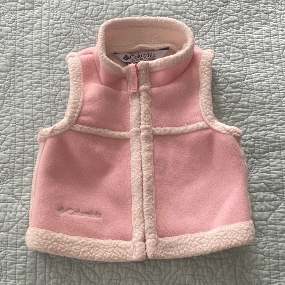 Columbia Pink and Cream Fleece Vest with Sherpa Trim